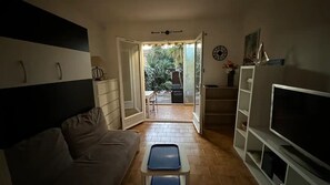 TV, DVD player, books