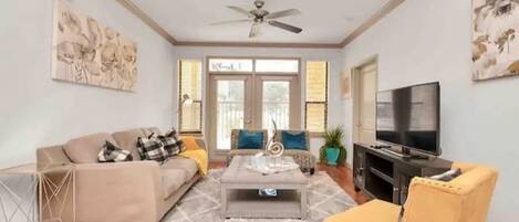 Smart TV, fireplace, video games