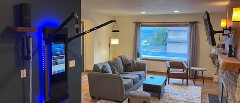 Smart TV, fireplace, video games, books