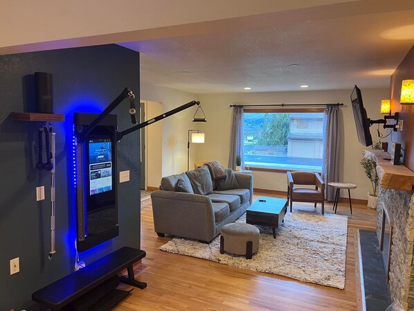 Smart TV, fireplace, video games, books