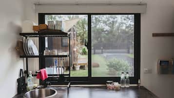 Microwave, stovetop, coffee/tea maker, toaster