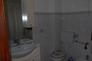 Douche, bidet, serviettes fournies, savon