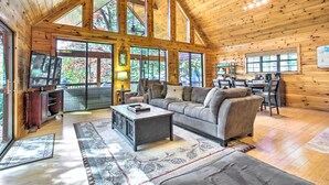 TV, fireplace, video game console, books - Lake Nottely Retreat With Hot Tub & Fire Pit! (Blairsville)