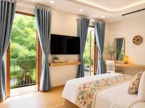 Quarto premier, 1 cama King, vista para a cidade | Roupas de cama premium