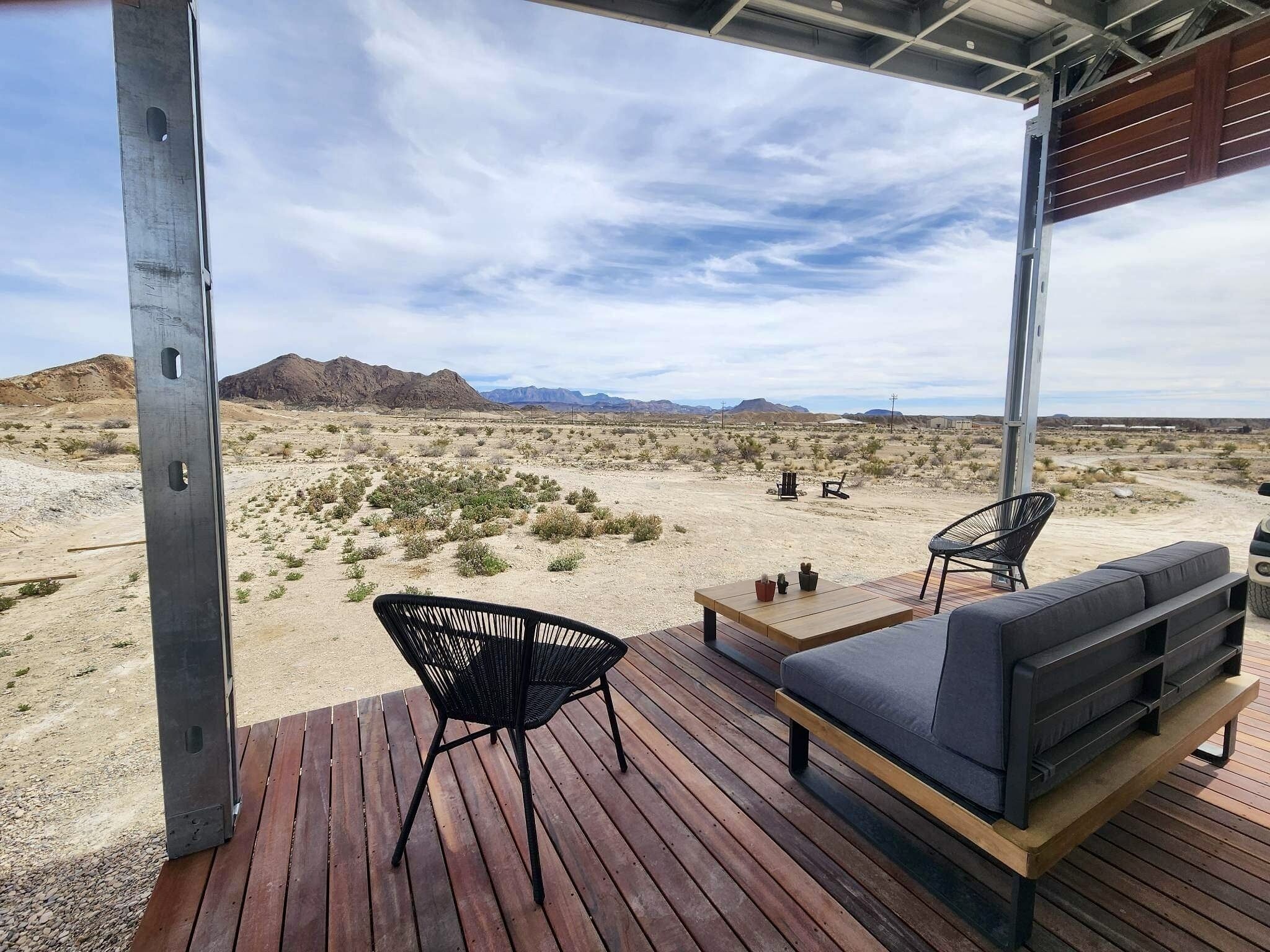 Enjoy views of the Chisos as you relax on your tigerwood deck.