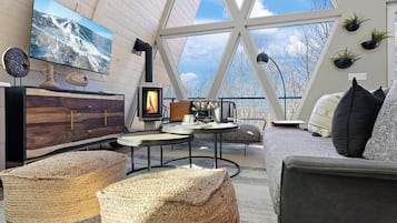 Televisión, chimenea y oficina