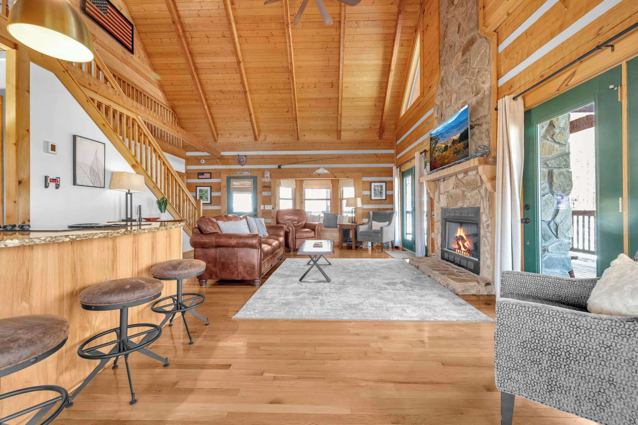 TV, fireplace, offices