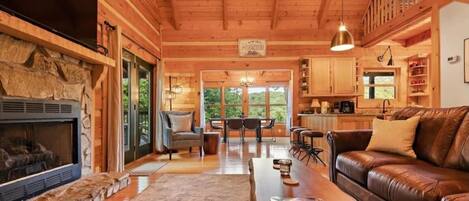 TV, lareira, escritórios