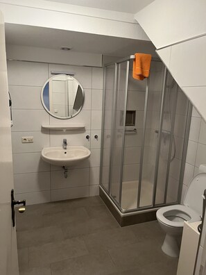 Shower, hair dryer, toilet paper