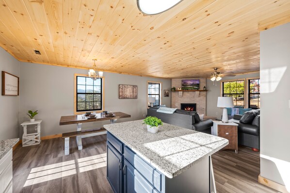 Smart TV, fireplace, video games