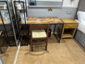 Individually decorated, individually furnished, desk, laptop workspace
