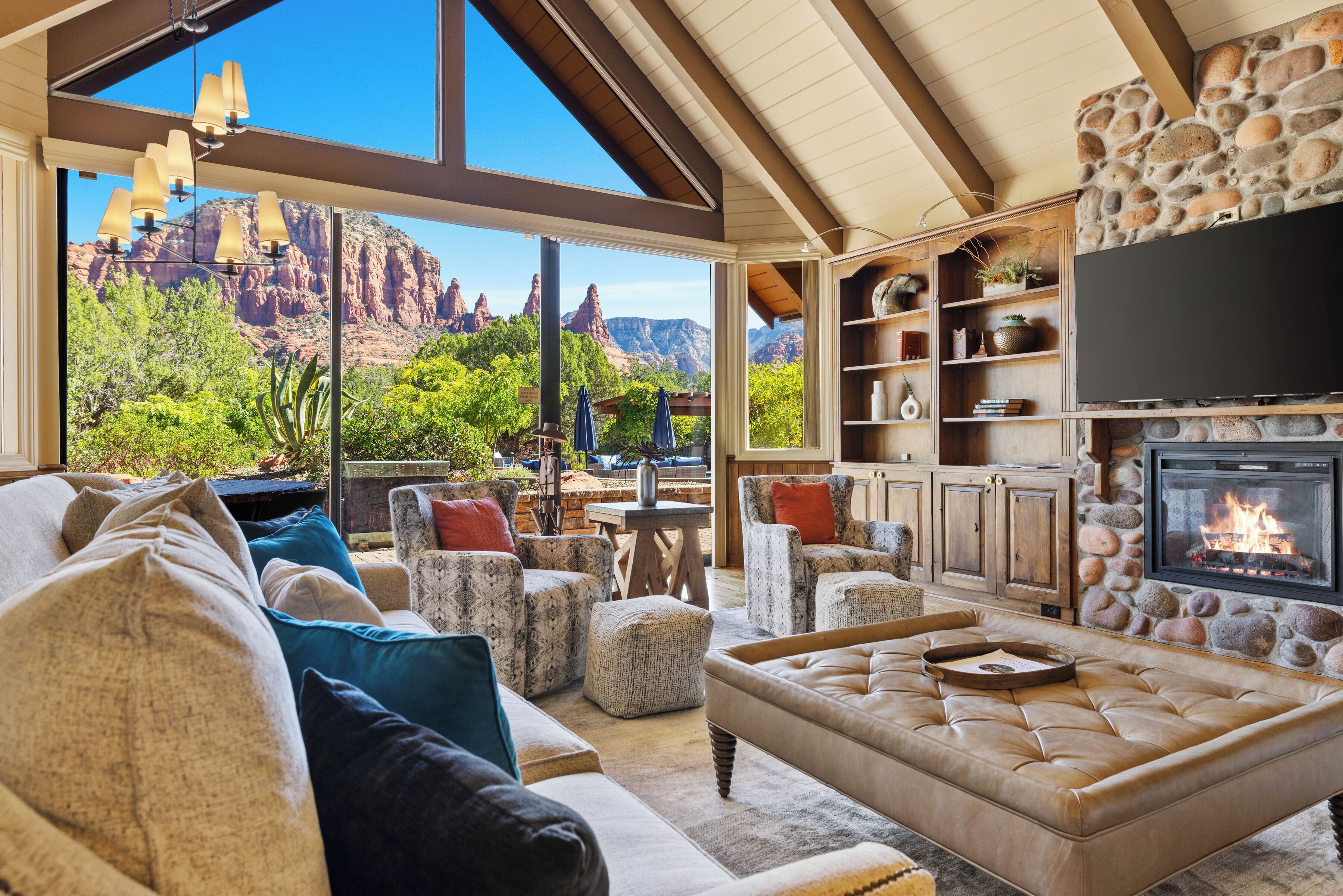 Main Living Room with High Ceiling and Breathtaking Red Rock Views just Outside