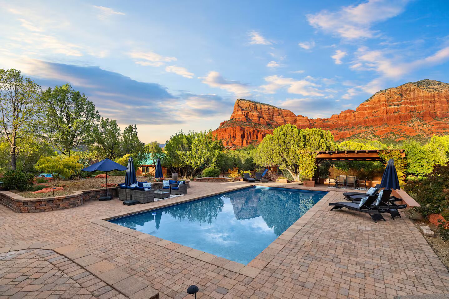 Pool deck with red-rock views