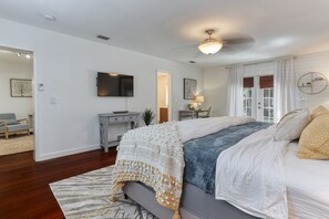 1 bedroom, desk, iron/ironing board, travel crib