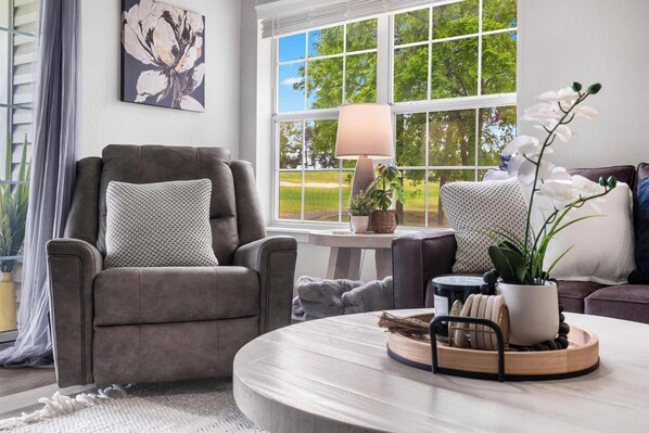 Condo, Multiple Beds, Balcony, Golf View (Catch the Sunrise) | Living area | 42-inch flat-screen TV with digital channels, fireplace