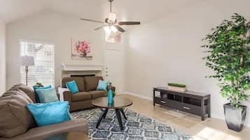 House, Multiple Beds, Fireplace | Living area | TV, fireplace