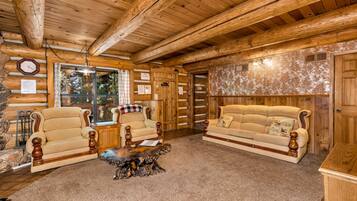 Cabin, Multiple Beds, Patio, Mountain View (The Log Home) | Living area | 42-inch flat-screen TV with digital channels, fireplace