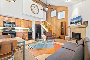 Condo, Multiple Beds, Balcony, Garden View (Ponderosa Hill at Mount Bachelor) | Living area | 42-inch flat-screen TV with digital channels, fireplace