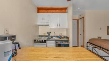 Studio, 1 Queen Bed with Sofa bed, Patio, Mountain View (Cozy Corner) | Private kitchen | Fridge, microwave, oven, stovetop