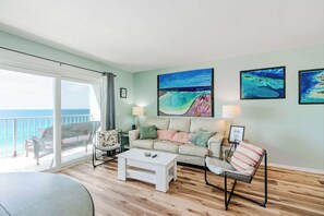 Condo, Multiple Beds, Balcony, Ocean View (Once Upon a Dream) | Living area | 50-inch flat-screen TV with digital channels, TV - Once Upon A Dream Beachfront Bliss (Panama City Beach)