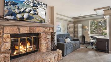 Condo, 1 Queen Bed with Sofa bed, Balcony, Mountain View (Incline Village Escape) | Living area | 50-inch flat-screen TV with digital channels, fireplace
