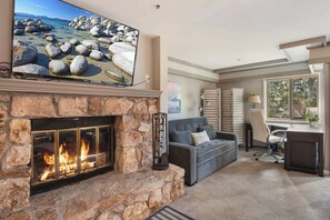 Condo, 1 Queen Bed with Sofa bed, Balcony, Mountain View (Incline Village Escape) | Living area | 50-inch flat-screen TV with digital channels, fireplace - Escape to Incline Village! Min to Beach and Skiing (Incline Village)