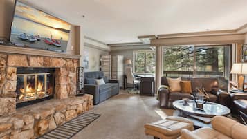 Condo, 1 Queen Bed with Sofa bed, Balcony, Mountain View (Incline Village Escape) | Living area | 50-inch flat-screen TV with digital channels, fireplace