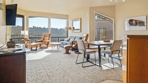 Condo, Multiple Beds, Fireplace, Mountain View (RiverView Retreat) | Living area | 42-inch flat-screen TV with digital channels, fireplace - Riverview Retreat Picturesque 2 BDR in Resort! (Bend)