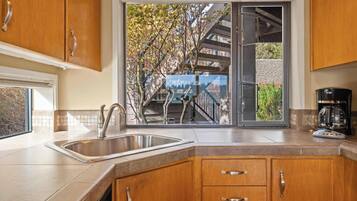Condo, Multiple Beds, Fireplace, Mountain View (RiverView Retreat) | Private kitchen | Fridge, microwave, oven, stovetop