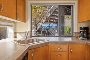 Condo, Multiple Beds, Fireplace, Mountain View (RiverView Retreat) | Private kitchen | Fridge, microwave, oven, stovetop - Riverview Retreat Picturesque 2 BDR in Resort! (Bend)