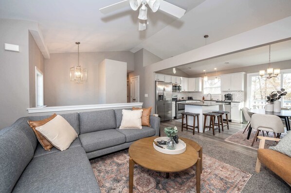 House, Multiple Beds, Pool Access, Garden View | Living area | 55-inch flat-screen TV with digital channels