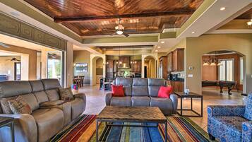 House, Multiple Beds, Pool Access, Mountain View (East Mesa Desert) | Living area | 60-inch flat-screen TV with digital channels, fireplace