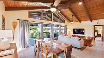 House, Multiple Beds, Balcony, Garden View (He'eia Bay Paradise) | Living area | 50-inch flat-screen TV with digital channels