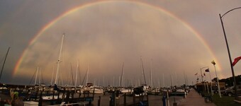 30' CARVER BOAT DOCKED AT MENOMINEE MARINA IN HISTORIC DOWNTOWN MENOMINE MI.