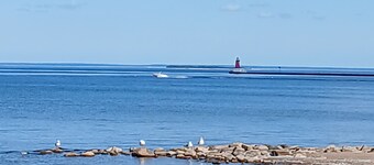 30' CARVER BOAT DOCKED AT MENOMINEE MARINA IN HISTORIC DOWNTOWN MENOMINE MI.