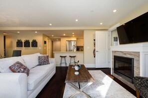 テレビ、暖炉、ステレオ