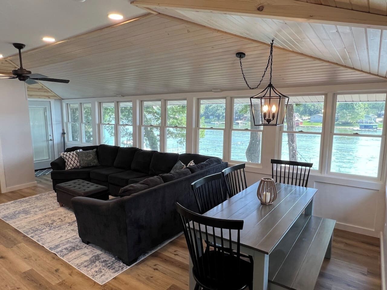 Family room and eating area space overlooking the water.