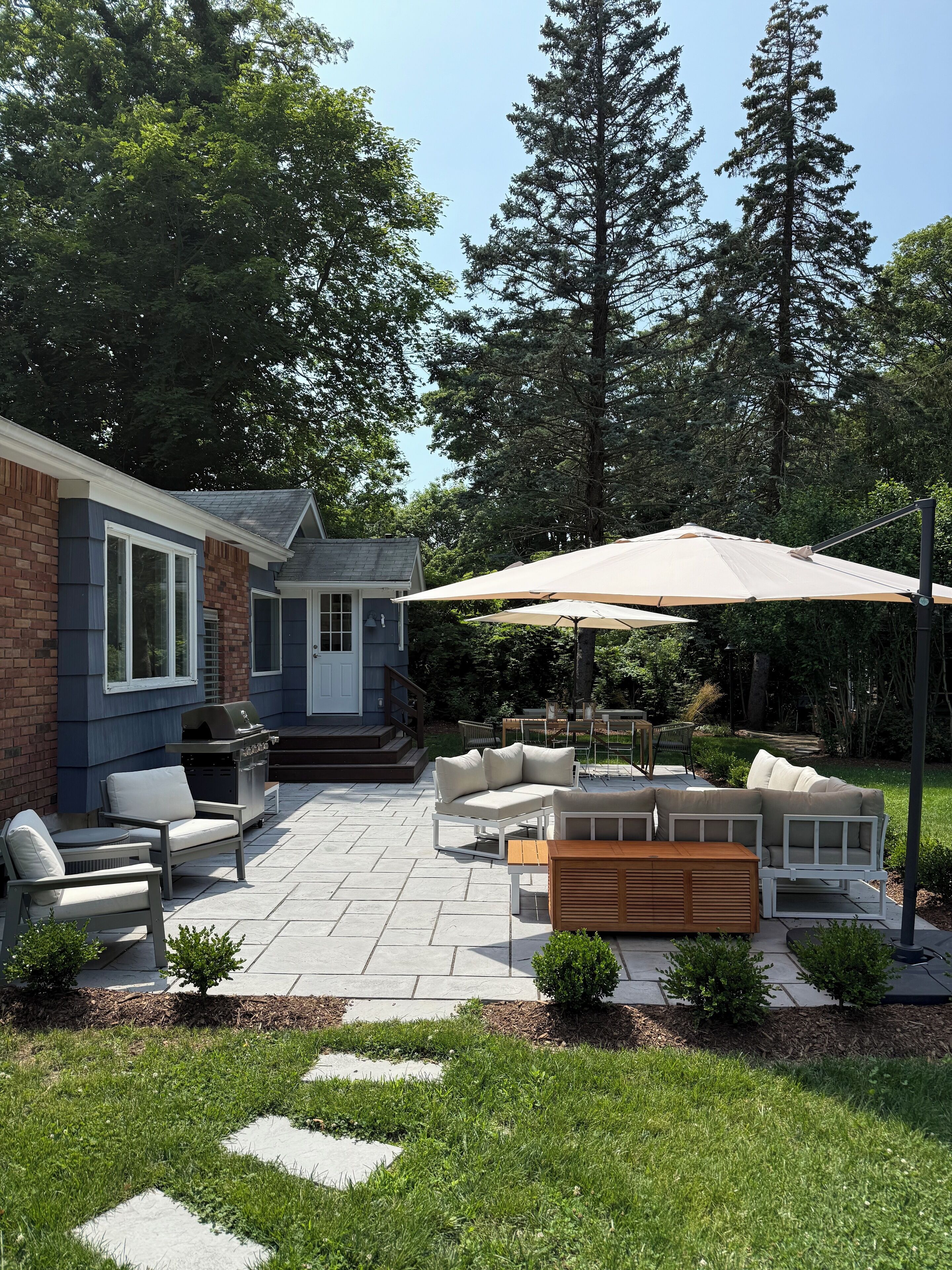 Backyard, with outdoor seating + dining table that seats eight. Fully fenced in.