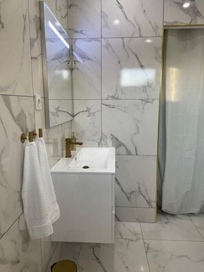 Regadera, amenidades de baño gratuitas, secadora de cabello, toallas 