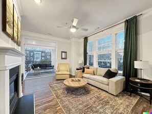 Smart TV, fireplace, video games, offices