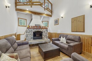 テレビ、暖炉、DVD プレーヤー、書庫