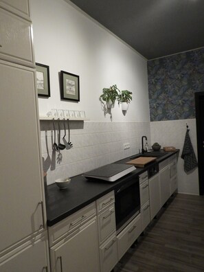 Fridge, microwave, oven, stovetop - Holiday Apartment "Am Conradhof" with Private Terrace and Wi-Fi (Goch - Pfalzdorf)