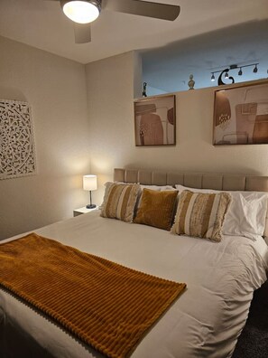 1 bedroom, desk, iron/ironing board, travel cot