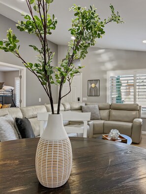 Télévision, cheminée, chaîne hi-fi