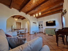 Classic Apartment | Living area | 55-inch LCD TV with cable channels, toys, books