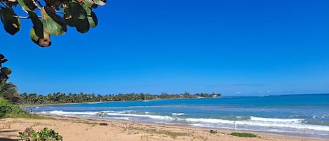 On the beach, sun-loungers, beach towels