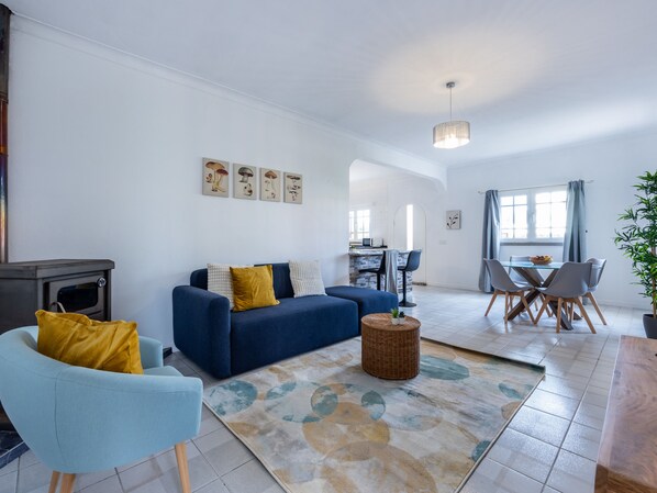 Televisión y chimenea 