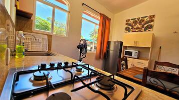 Réfrigérateur, micro-ondes, plaque de cuisson, cafetière/bouilloire