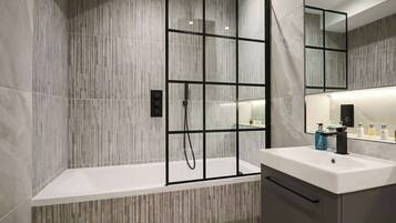 Hair dryer, towels, toilet paper
