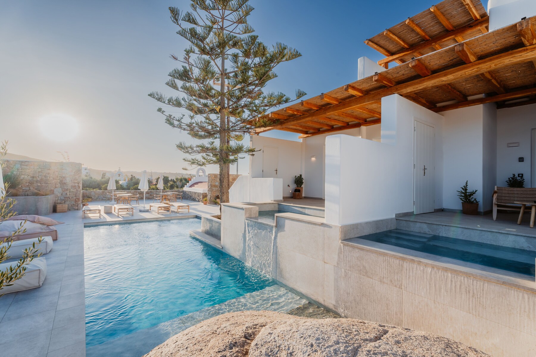 Seasonal outdoor pool, open 11:00 AM to 7:00 PM, pool umbrellas